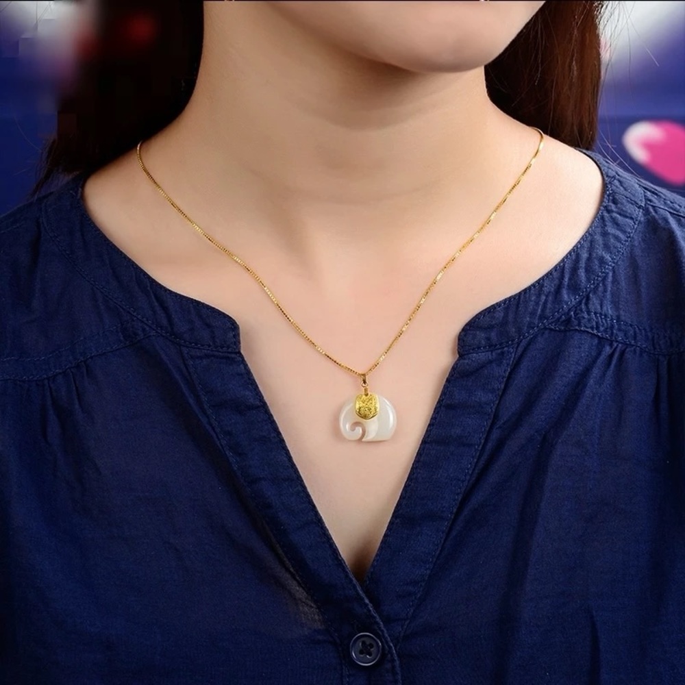 New- Natural Jade Necklace, Jade Elephant Pendant Necklace, Dainty Necklace Gift